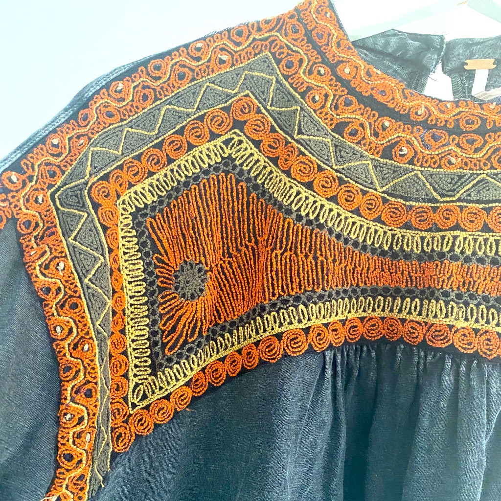 Free People Embroidered Vintage Boho Blouse Top